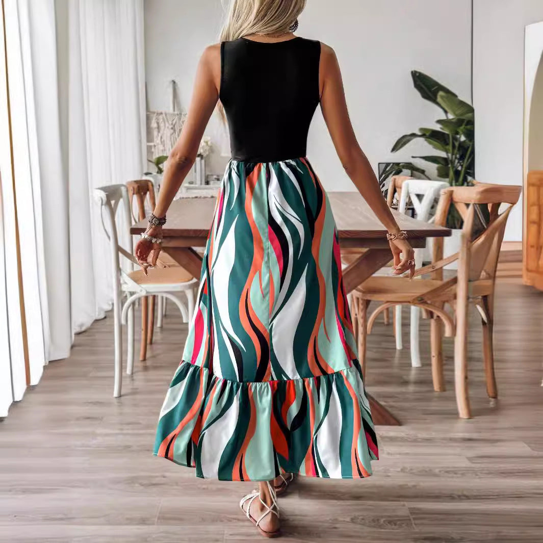 Kvinnors Midi Klänning Ärmlös Polyester Cirkulär Halsring-3