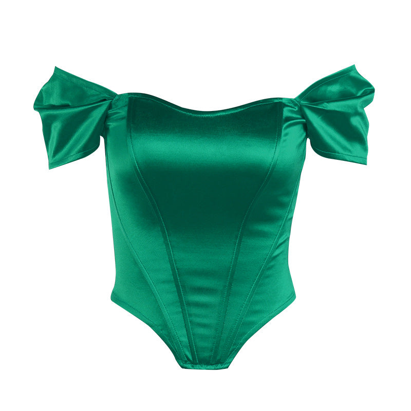 Kvinnors Bustier Topp Axelfri Rüsch Satin 8