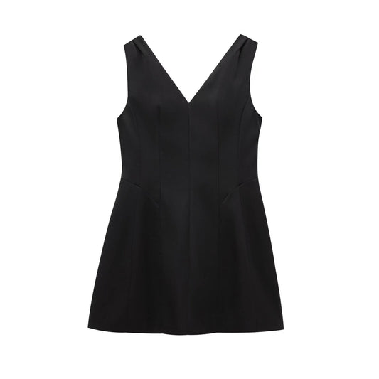 Damklänning Ärmlös A-Linje Polyester V-ringning-1