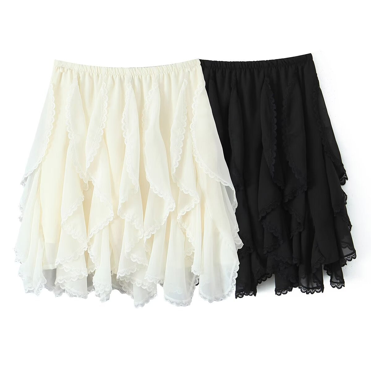 Kvinna A-Line Kjol Tvåfärgad Polyester-3