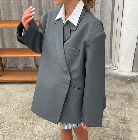 Dam Blazer Överdimensionerad Modern Silhuett Högkvalitativt Tyg 7