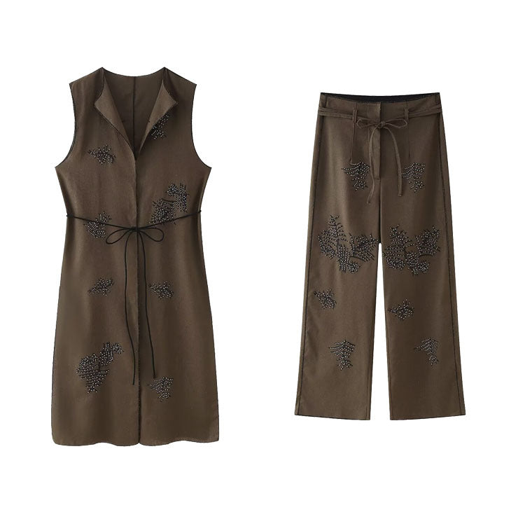 Dam Långa Byxor med Paljetter och Snörning Polyester-2