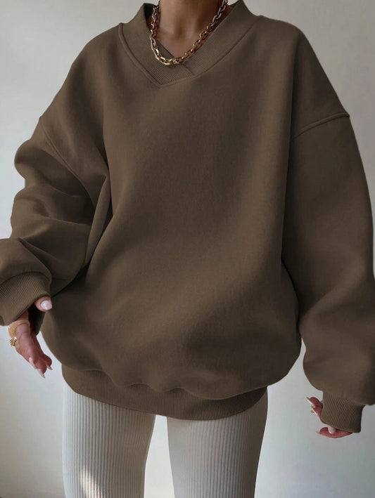 Dam Långärmad Tröja Avslappnad Polyester Loose Fit-1