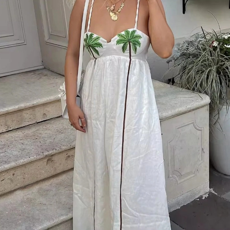 Dam Sommarklänning Tropiskt Motiv Lätt Tyg Elegant Snitt-4