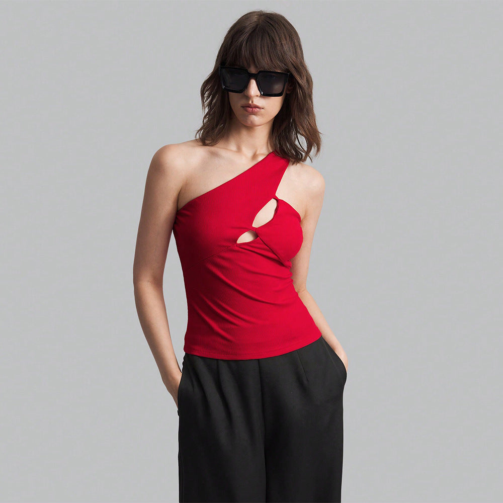 Kvinnors Kort Topp Oregelbunden Design Mjuk Tygblandning-1