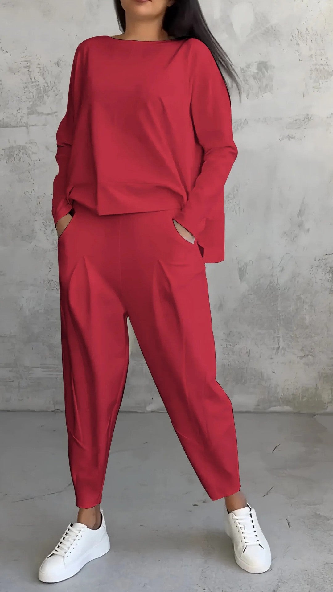 Harembyxor Dam i Urban Stil med Långärmad Topp, Polyester och Spandex, Fickor, Långa Byxor, S-5XL 15