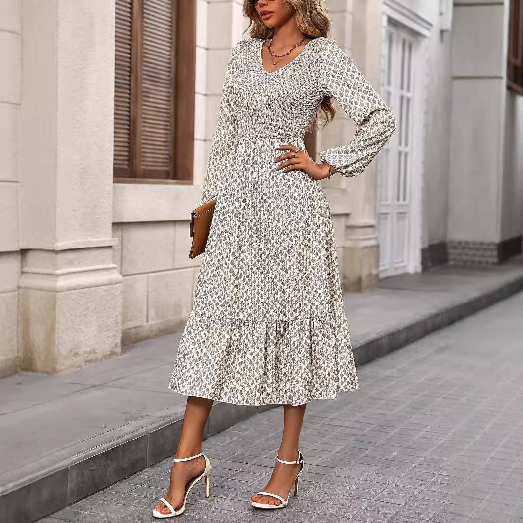 Kvinnors Midi Kjol A-linjeformad Prickigt Mönster Vävda Tyger-3