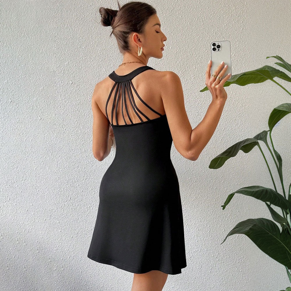 Kvinna A-Line Mini Kjol Monokrom Polyester-5