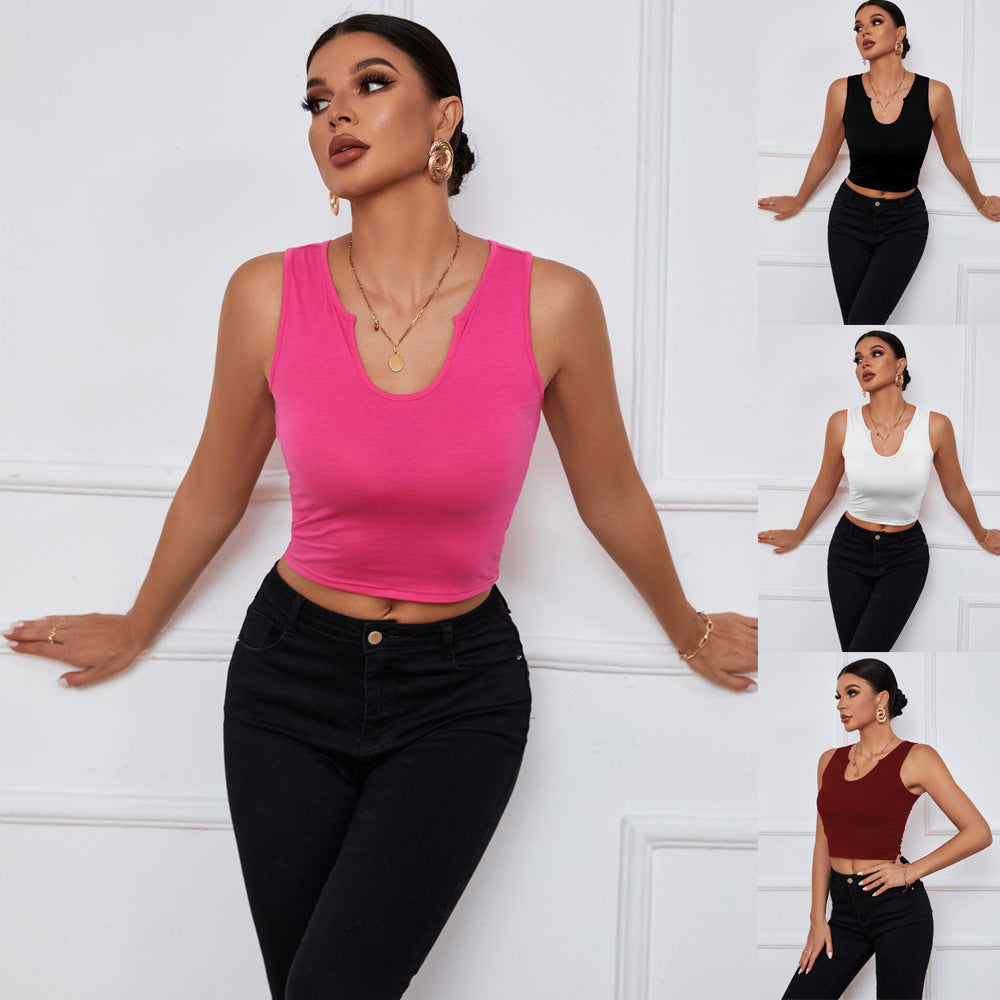 Dam Kort Ärmlös Tröja Lätt Elastisk Casual-2