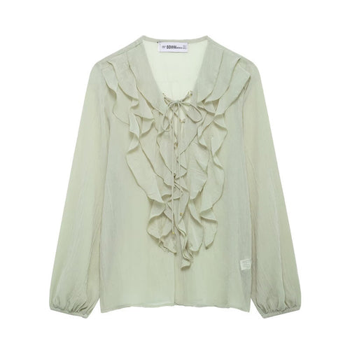 Unisex Skjorta Halvtransparent V-Hals Polyester Bomull-1