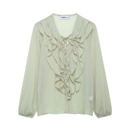 Unisex Skjorta Halvtransparent V-Hals Polyester Bomull-1