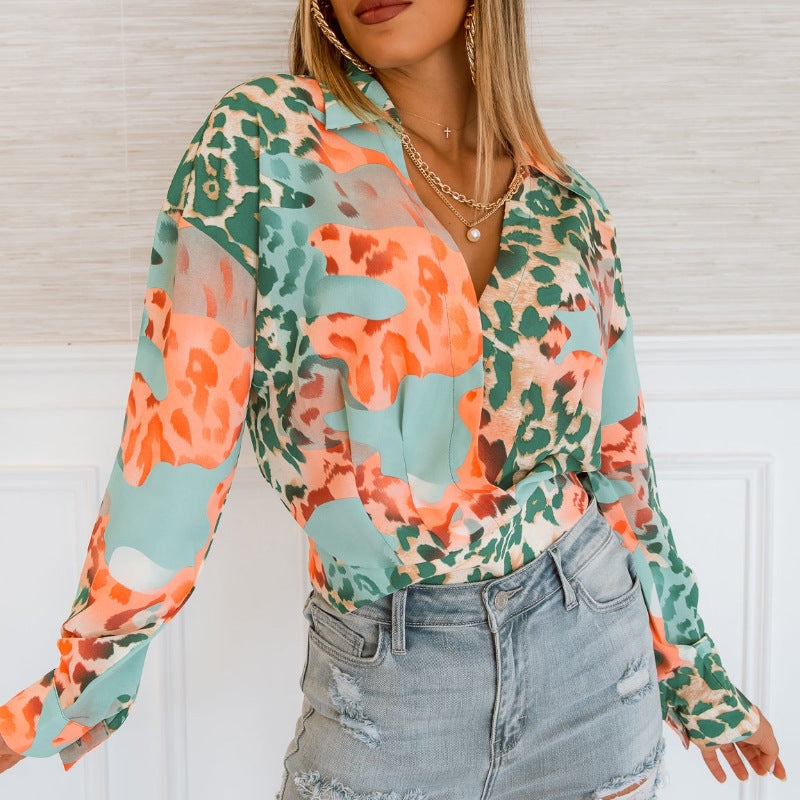 Dam Blus Lång Ärmar Mönstrad Polyester Geometriskt Mönster-5