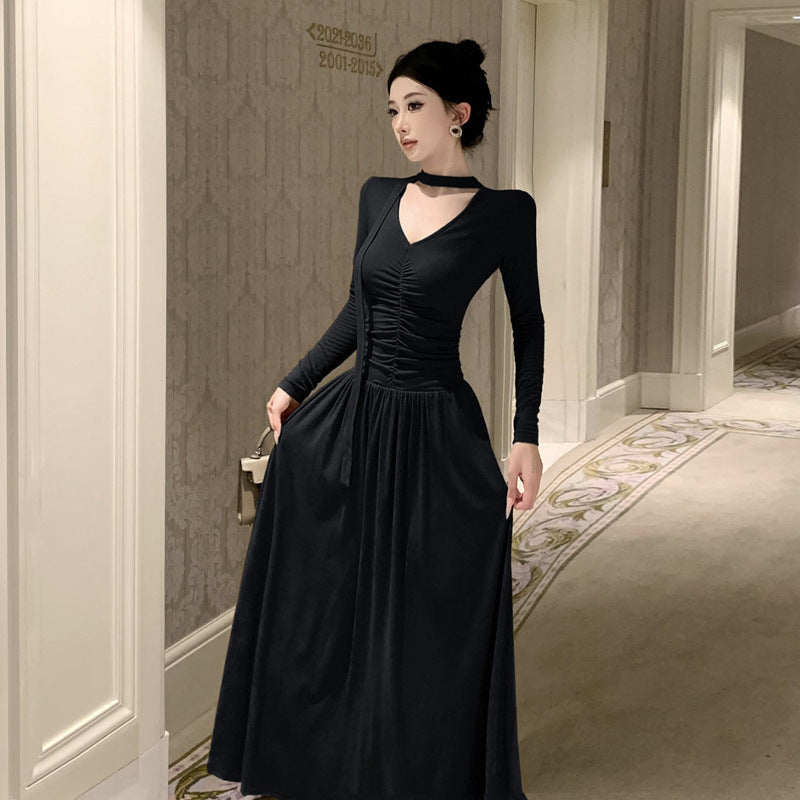 Dam A-linje Klänning V-ringning Långa Ärmar Högkvalitativt Tyg 6