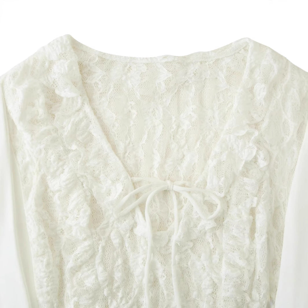 Dam V-hals Topp Långärmad Streetwear 100% Bomull-4