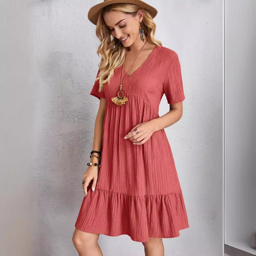 Dam Sommarklänning V-ringning Medellång Polyester-5