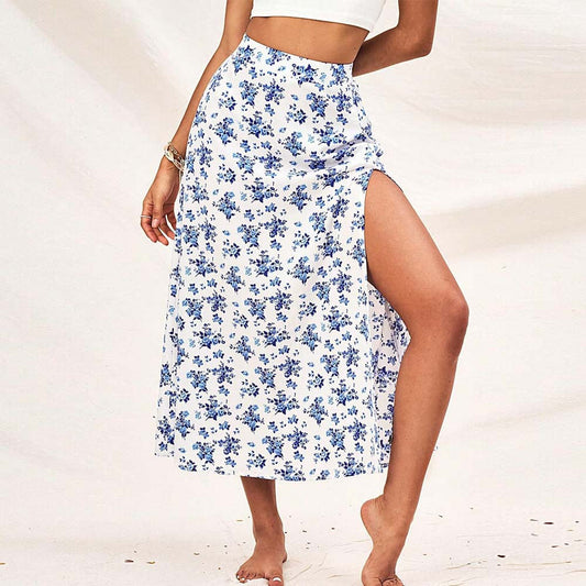 Dam A-Line Kjol Blommig Polyester Midi Lång Kjol-1