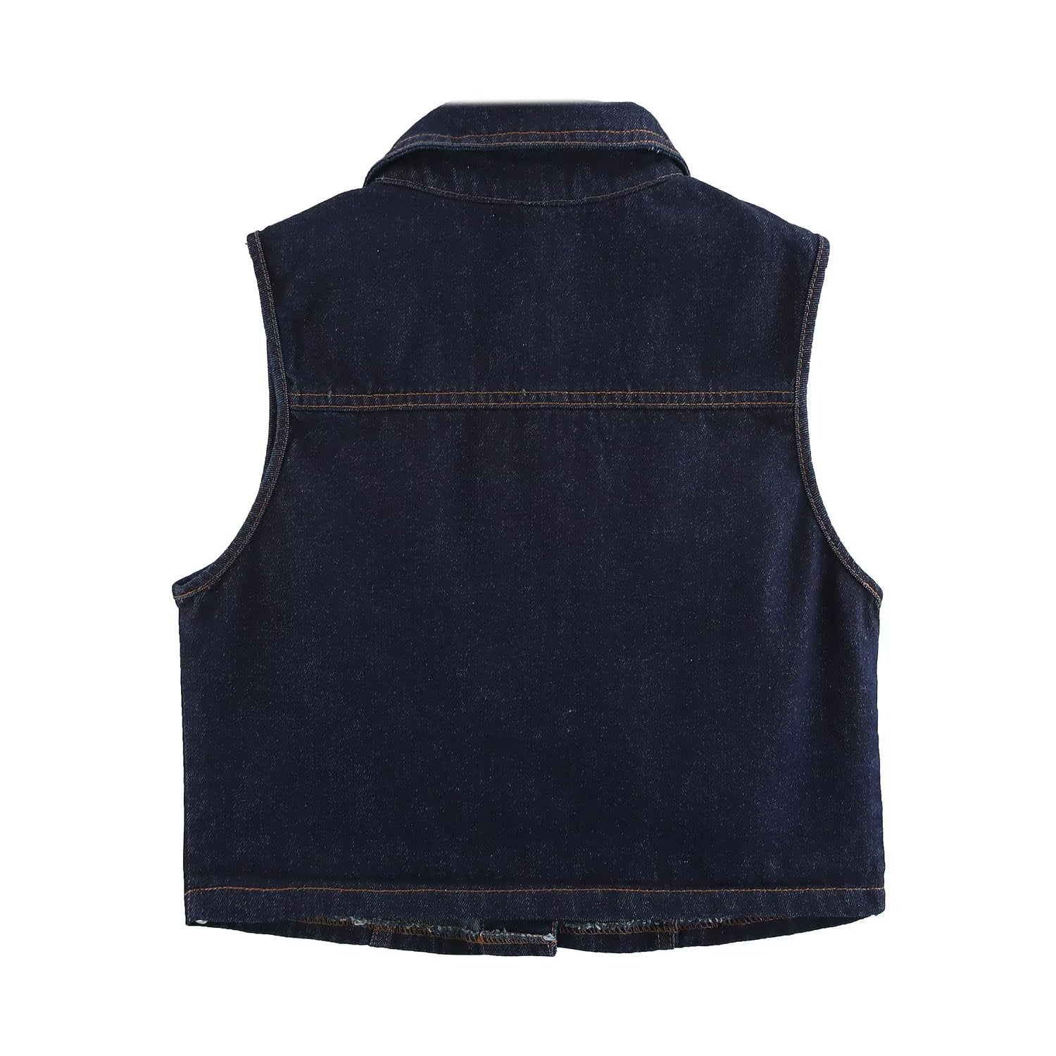 Dam Kort Byxdräkt Hög Midja Denim-4