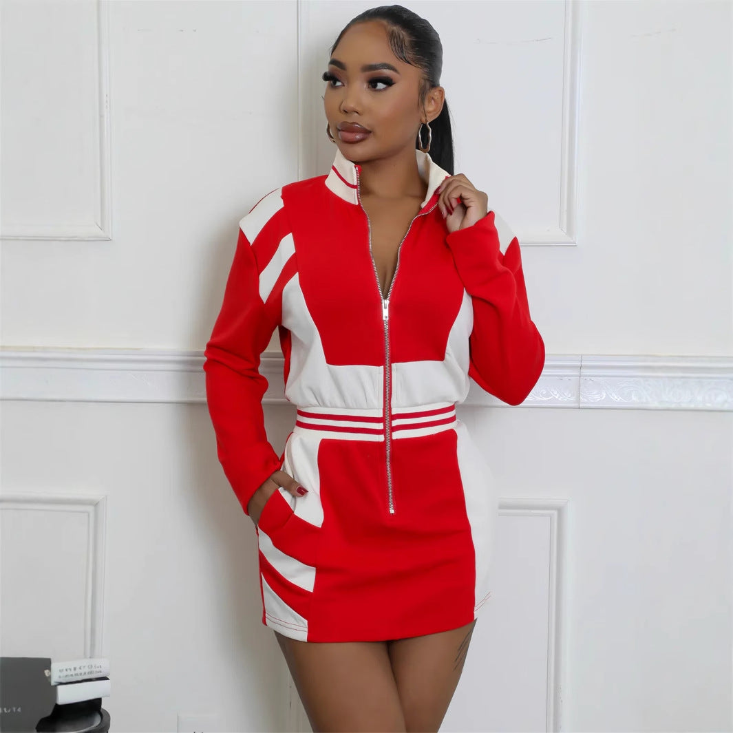 Dam Kort Klänning med Ståkrage och Dragkedja i Polyester-4