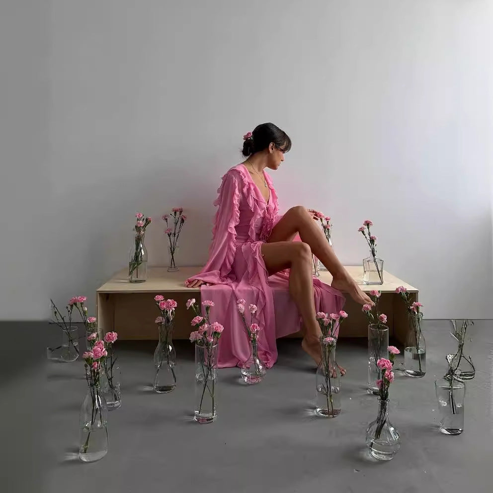 Dam Klänning V-ringad A-linje Chiffon Midi för Eleganta Tillfällen-3