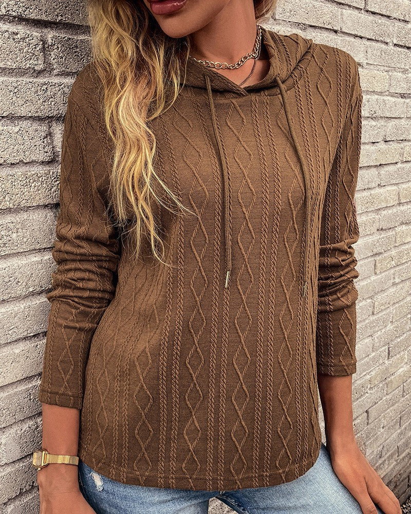 Luvtröja Dam med Snörning i Jacquard och Huva – Mjuk Bomull och Polyester, Normal Passform, Flera Färger 3