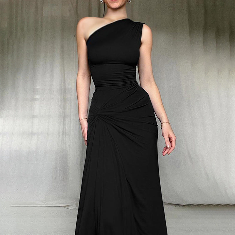 Kvinnor Maxi Klänning Asymmetrisk Design Draperad Elastisk Tyger 8