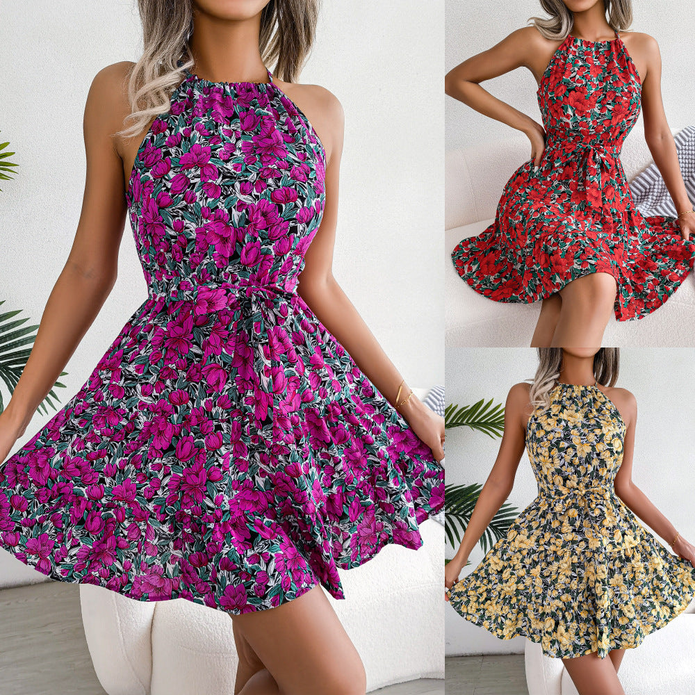 Fina Dam Klänningar Blommig A-Linjeformad Ärmlös Polyester Kort-2
