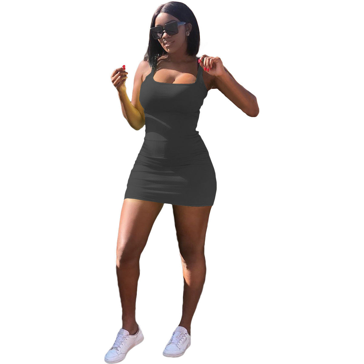 Variant image for Kvinnors Slim Klänning Ribbad U-Halsad Polyester Spandex-25