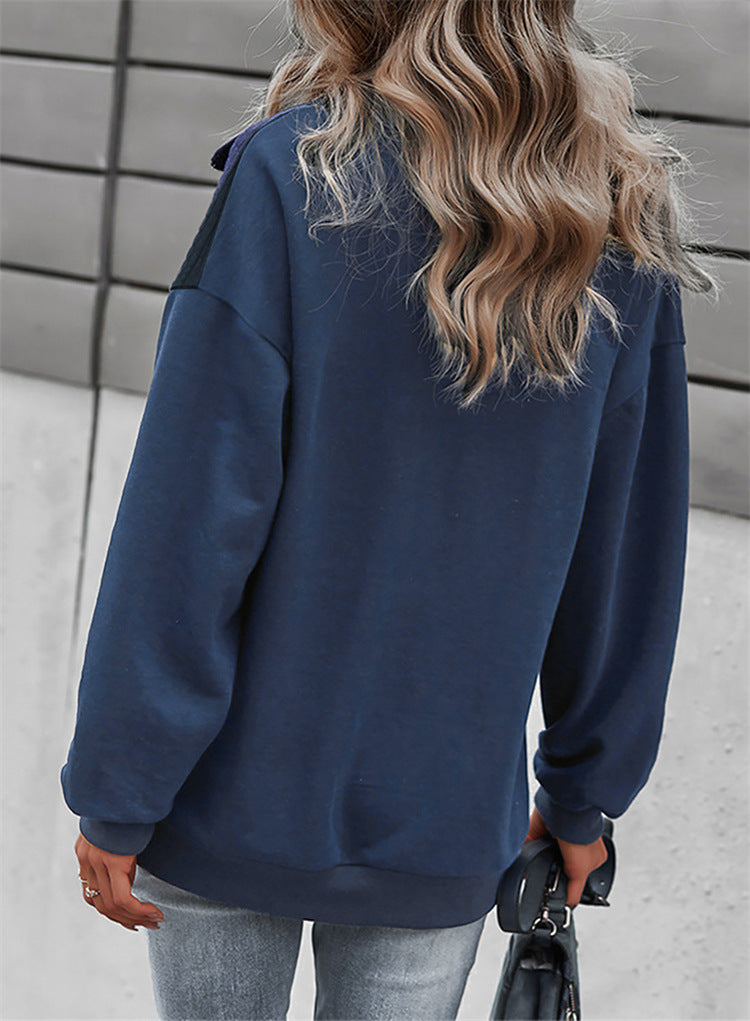 Dam Tröja med Diamantformad Krage och Dragkedja i Bomull och Polyester-5