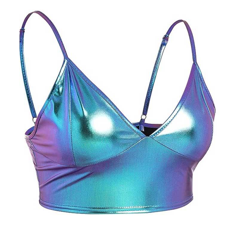 Damen Skördetopp mit Glänzender Metalloptik – Justierbare Träger, Weiches Elastisches Material, Ideal für Festliche Anlässe und Casual Wear 4