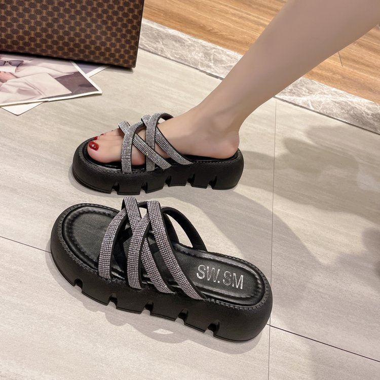 Dam Sandaler Funktionella Ergonomiska Med Glittrande Remmar 10