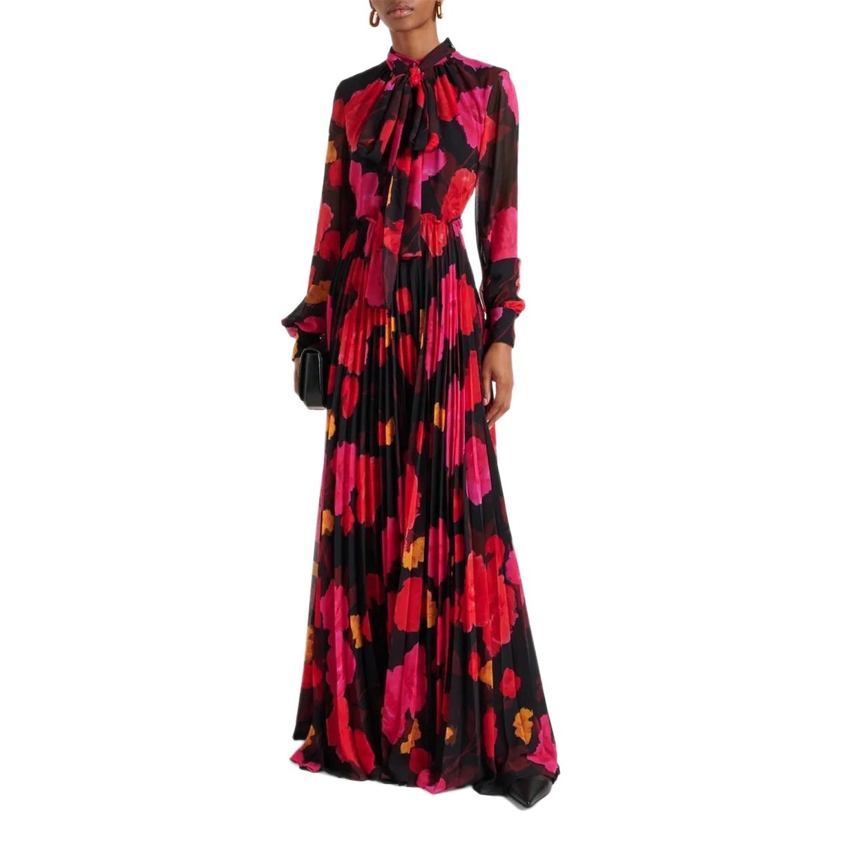 Dam Klänning Slim Fit Ståkrage Tryckt Lång Ärmar Högkvalitativt Tyg-6