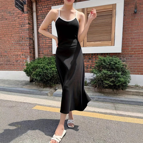 Kvinnors Midi Klänning U-urringning Mjölksilke-1