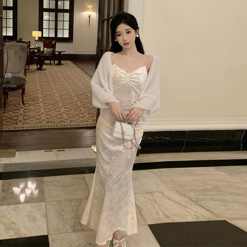 Variant image for Kvinnors Tvådelad Klänning V-ringning Ärmlös Högkvalitativt Tyg-4