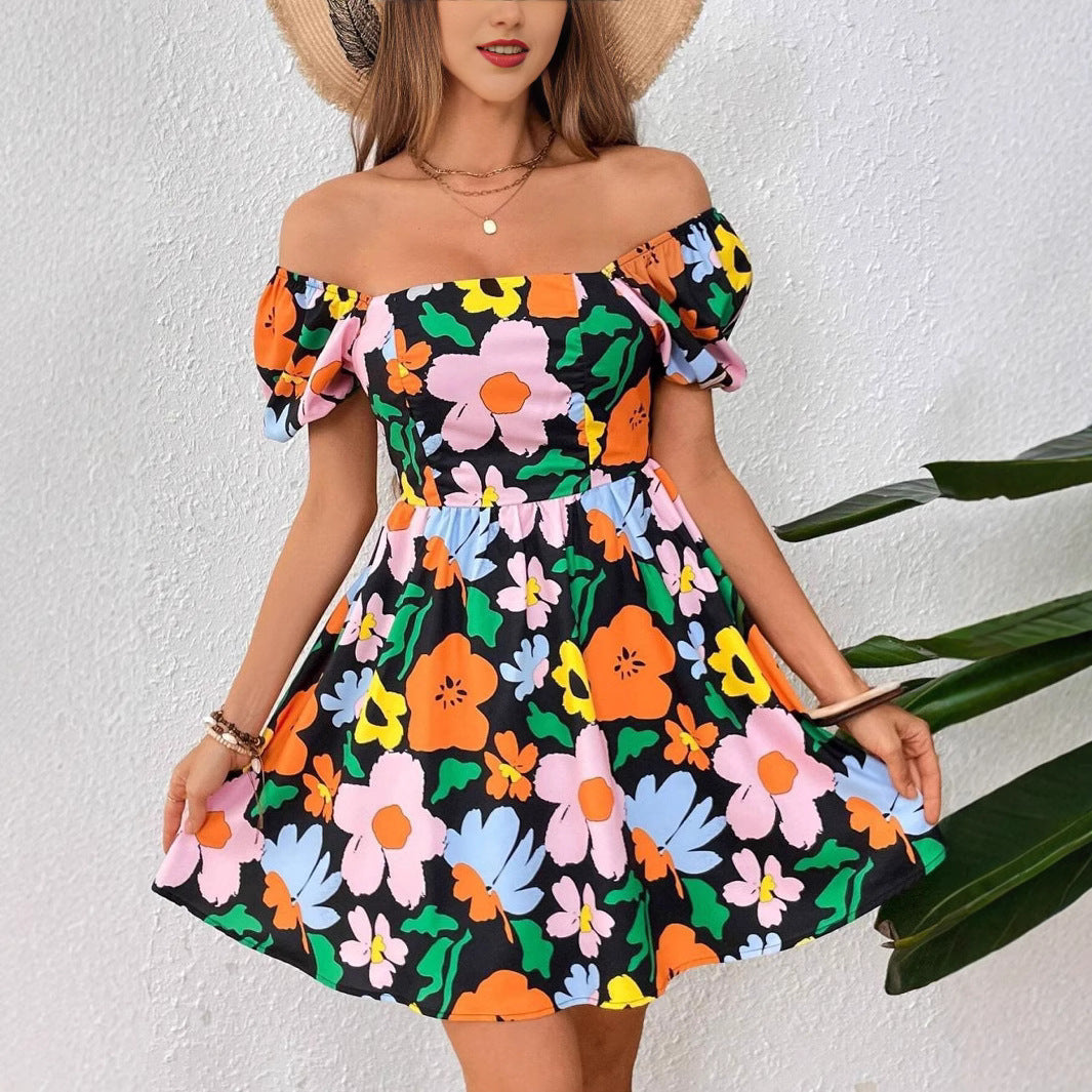 Damklänning A-linje V-ringad Blommig Polyester-4