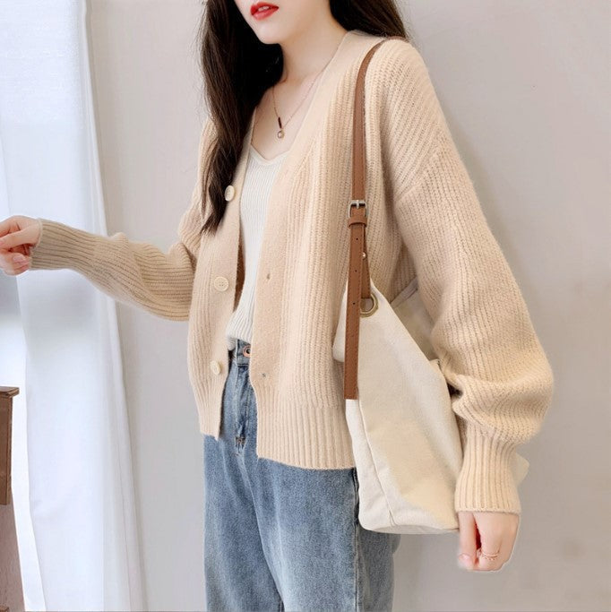 Kvinnors Långärmad Cardigan V-ringning Polyester 1