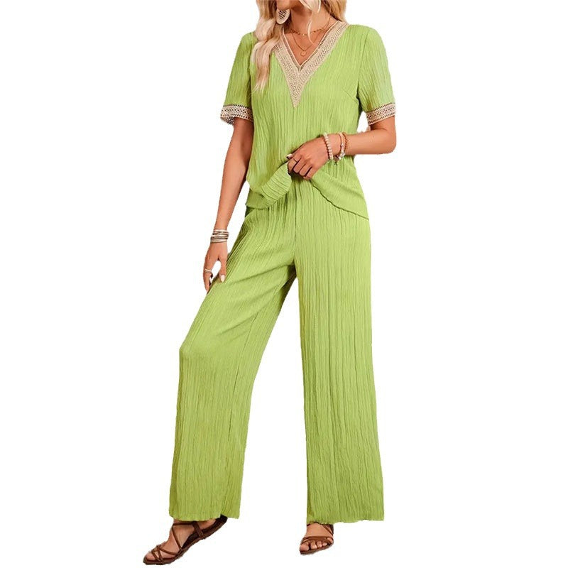 Kvinnors Tvådelad Uppsättning V-hals Lätt Tyg-6