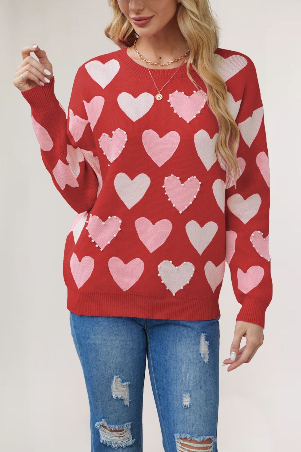 Variant image for Dam Tröja Löst Sittande Hjärtdesign Viskos Nylon Polyester-9