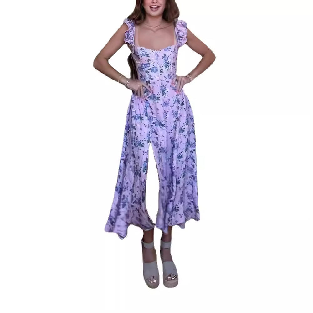 Kvinnors A-linjeformad Klänning Blommönster Polyester-6