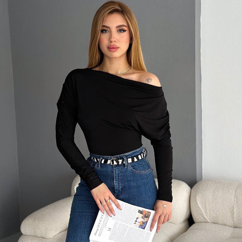 Kvinnors Festtop Off-Shoulder Asymmetrisk Mjuk Polyester 1