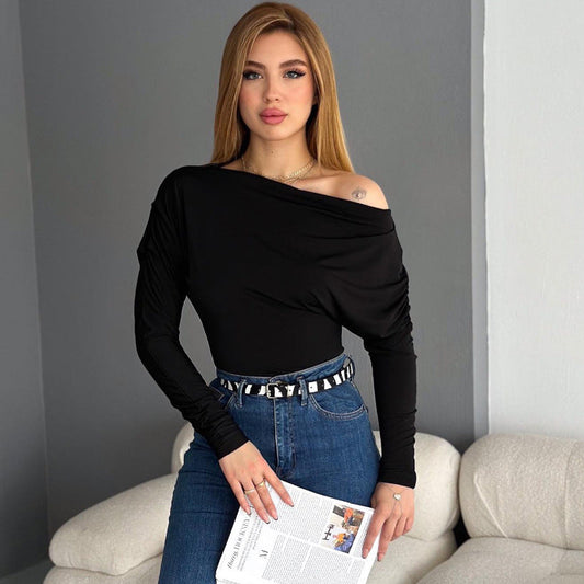 Kvinnors Festtop Off-Shoulder Asymmetrisk Mjuk Polyester 1