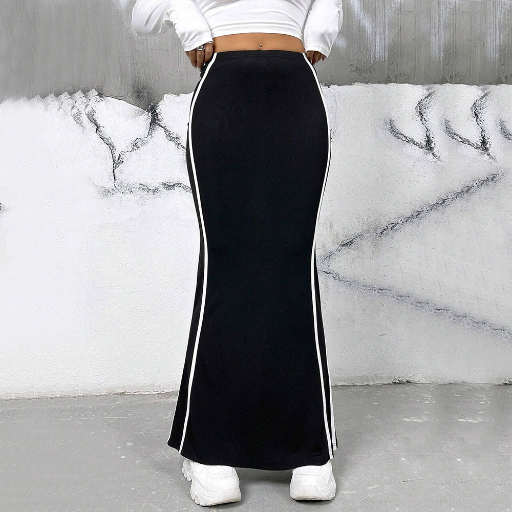 Dam Bodycon Kjol Kontrasterande Design Polyester-2