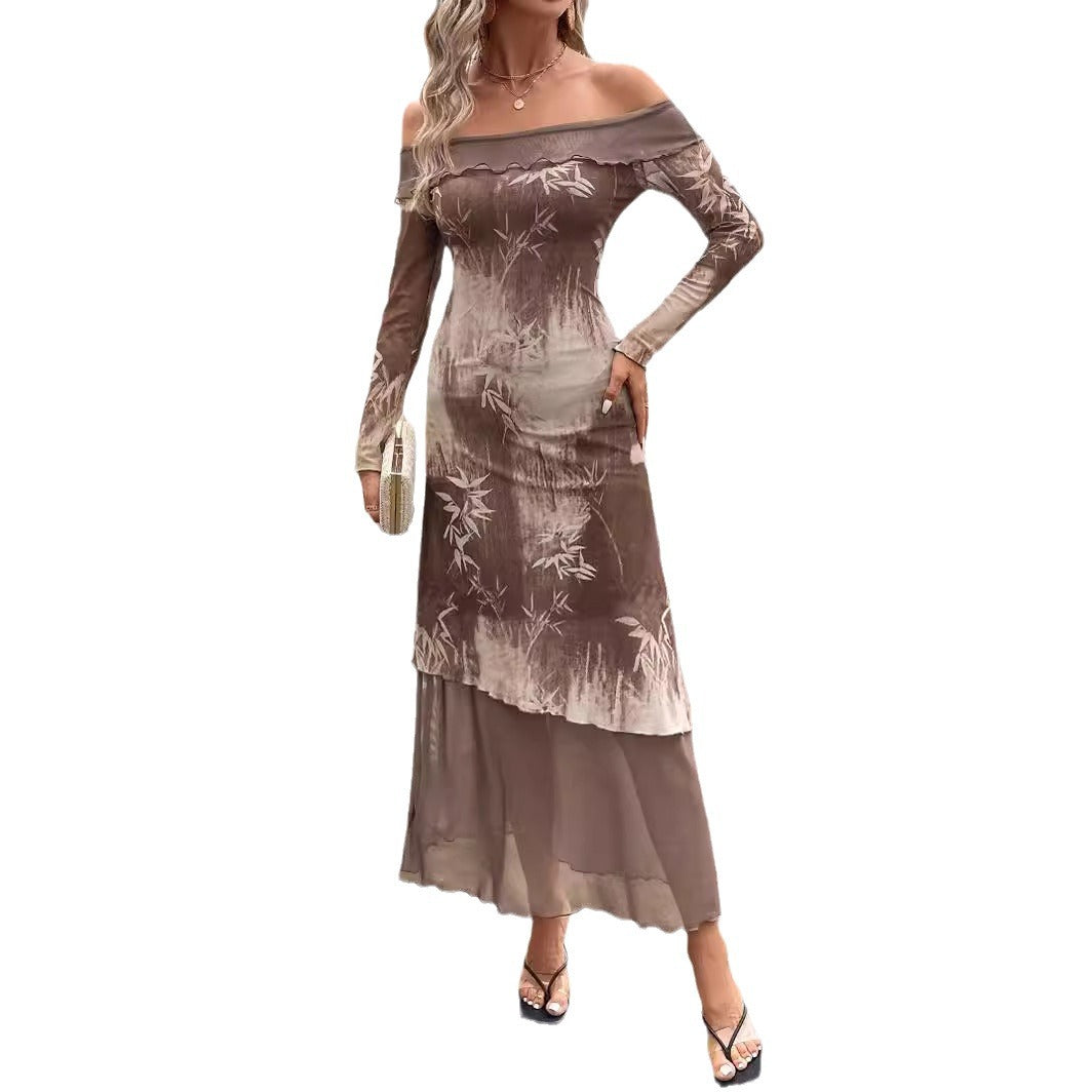 Variant image for Damklänning Midi Off-Shoulder Transparent Bambu med Blommönster-1