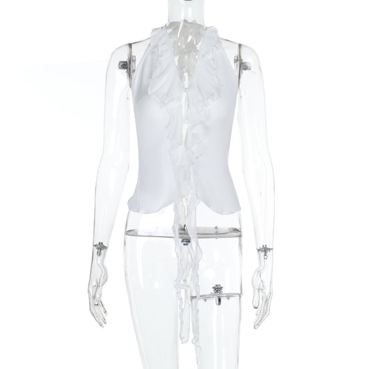 Kvinnors Ruffle Top Justerbar Mjuk Tyg 1