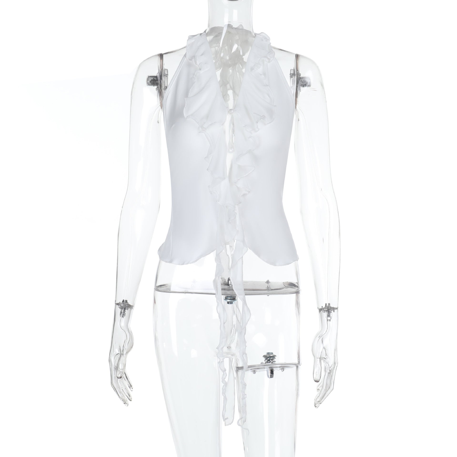Kvinnors Ruffle Top Justerbar Mjuk Tyg 7