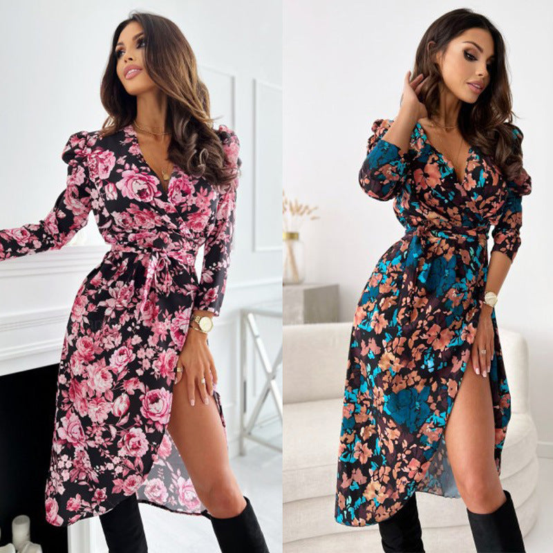 Kvinnors Midi Klänning Oregelbunden Långärmad Polyester-2