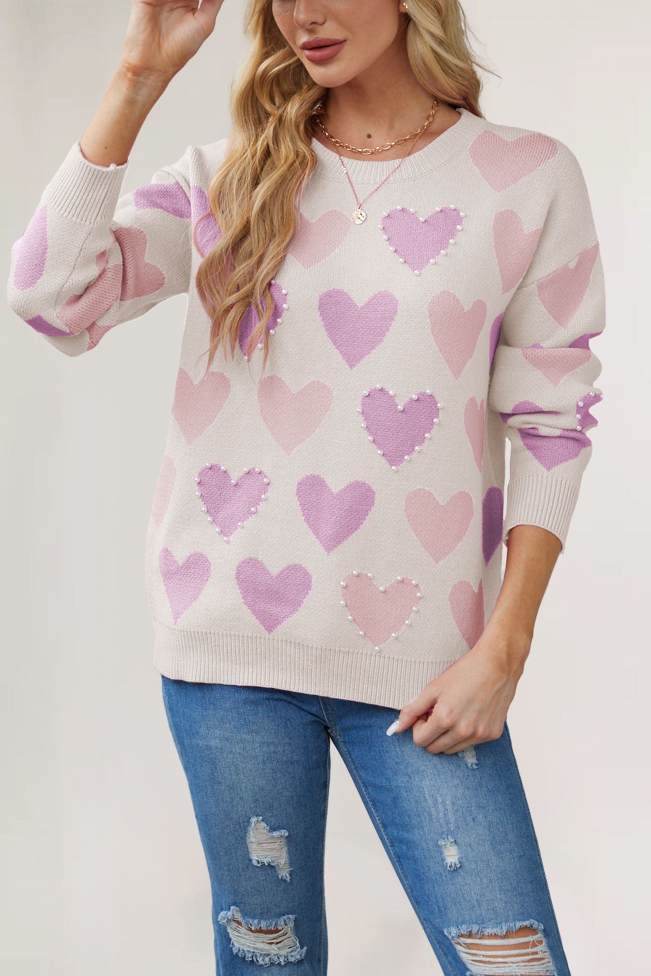 Dam Tröja Löst Sittande Hjärtdesign Viskos Nylon Polyester-4