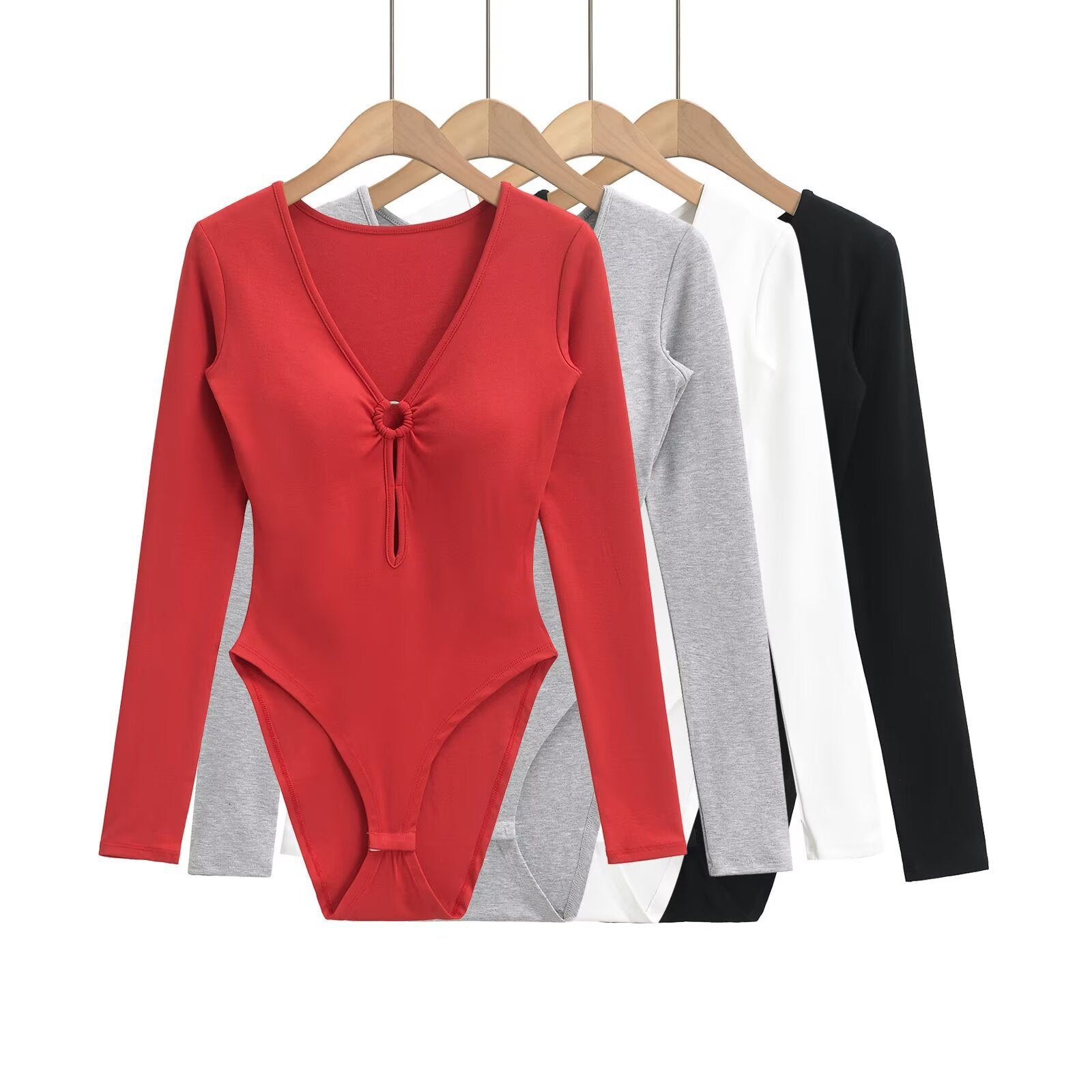 Kvinnor Bodysuit Långärmad V-ringning Mjuk Blandning 2
