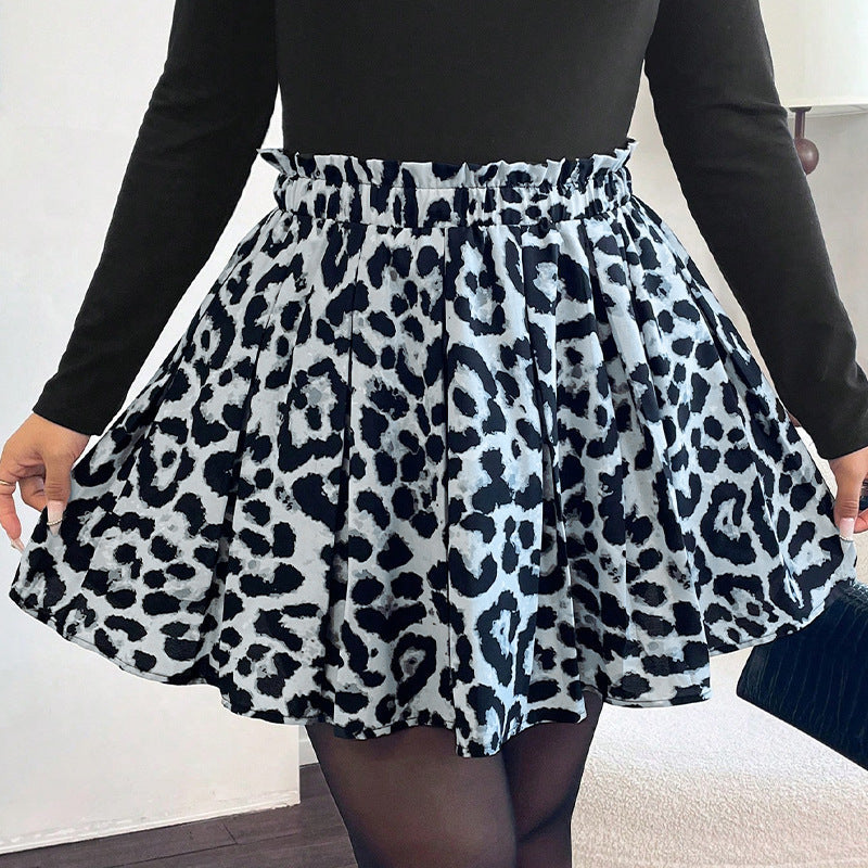 Dam A-Line Kjol Leopardmönster Polyester Mini-2
