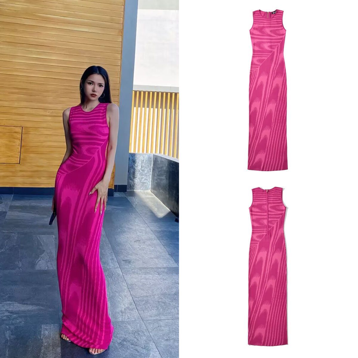 Damklänning Bodycon Jacquard Lång Ärmlös-2