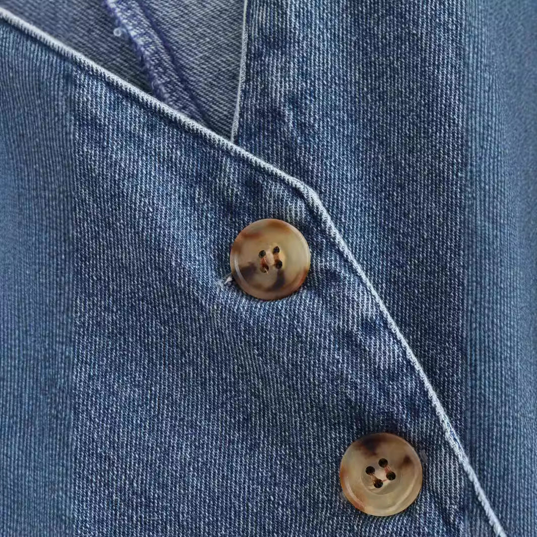 Herr Denim Väst Stegkrage Hållbar Bomull-5